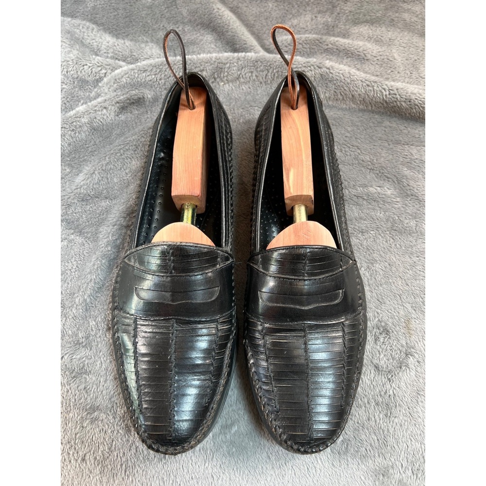 G. H. Bass & Co Penny Loafers Mens 11.5M Black Woven Leather Vtg Made in Brazil